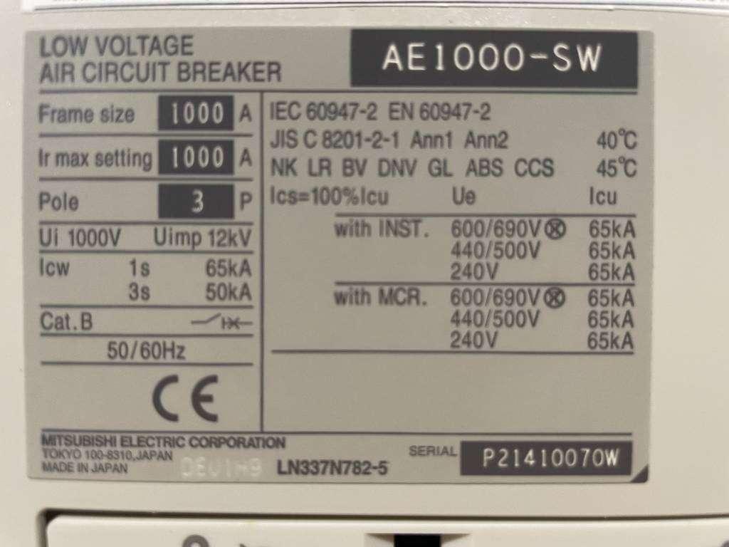 Mitsubishi Circuit breaker 1000A - AE1000-SW 3P - DPX-12648 Photo 6