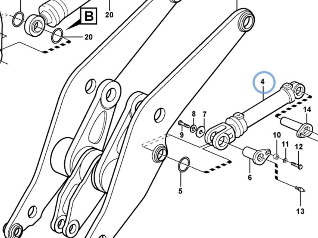 Volvo hydraulic lifting cylinder for Volvo L180E, L180F, and L180G. Photo 2