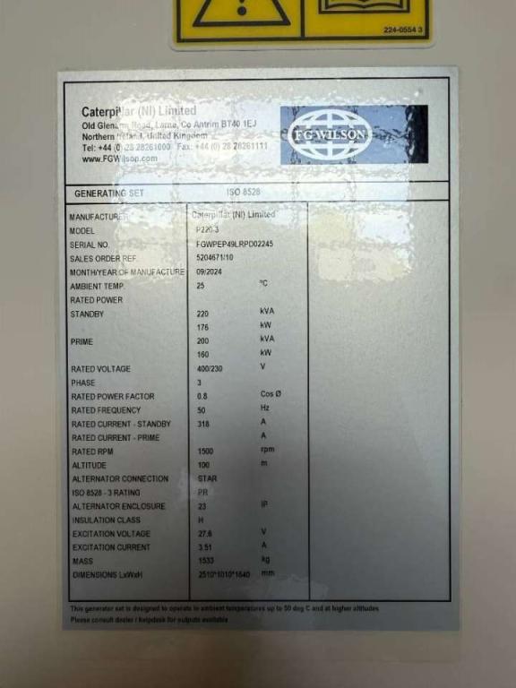 FG Wilson P220-3 - 220 kVA Open Genset - DPX-16012-O Photo 6