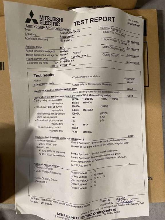Mitsubishi Circuit breaker 2500A - AE2500-SW 3P - DPX-12648 Photo 12