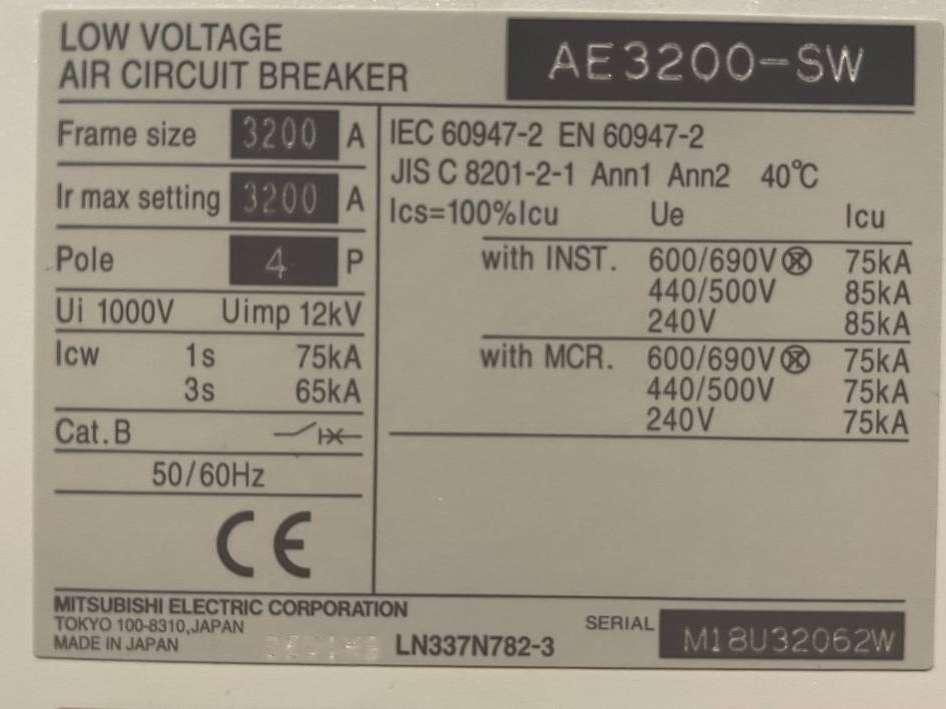 Mitsubishi Circuit breaker 3200A - AE3200-SW 4P - DPX-12648 Photo 6