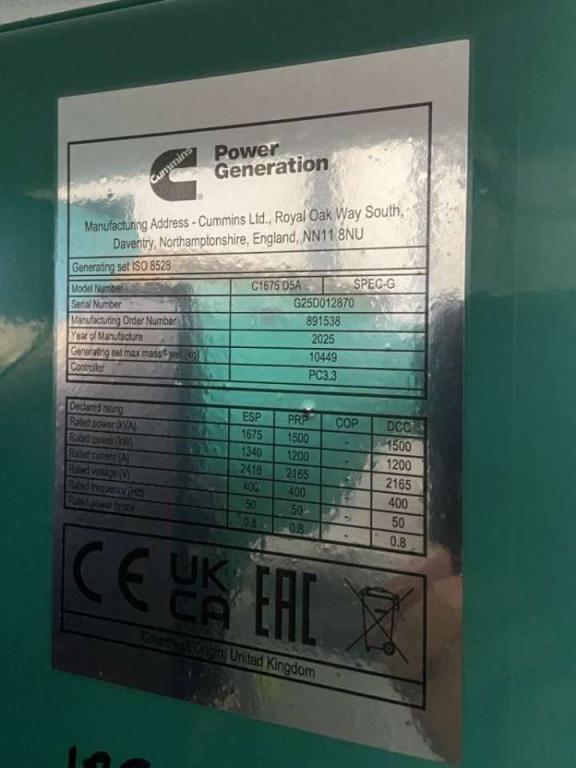 Cummins C1675D5A - 1.675 kVA Generator - DPX-18534-O Photo 6
