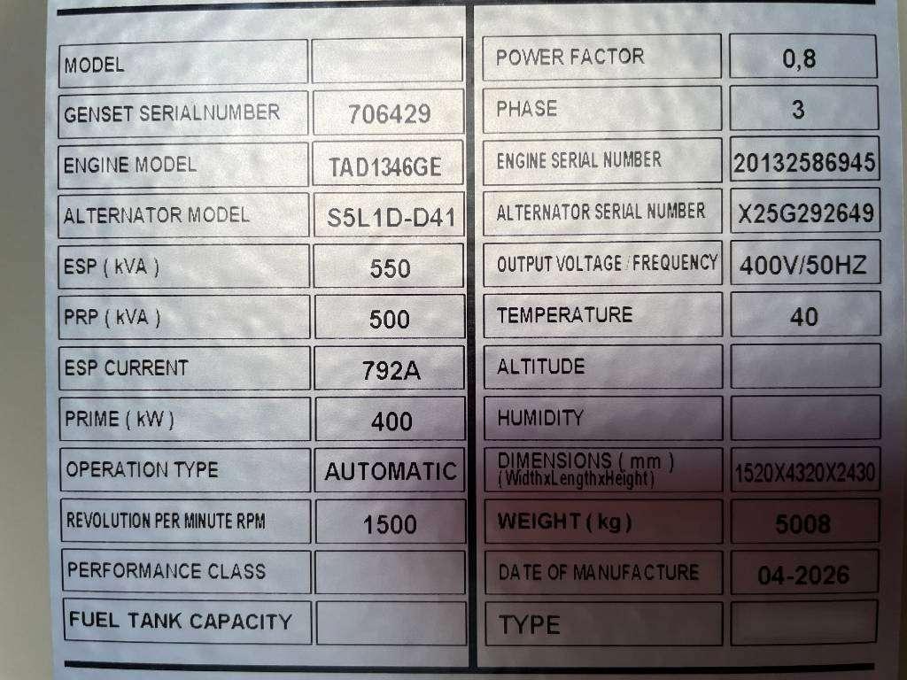 Volvo TAD1346GE - 550 kVA Generator - DPX-18882 Photo 6