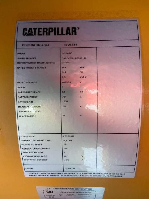 Caterpillar DE550GC - 550 kVA Stand-by Generator - DPX-18221 Photo 4